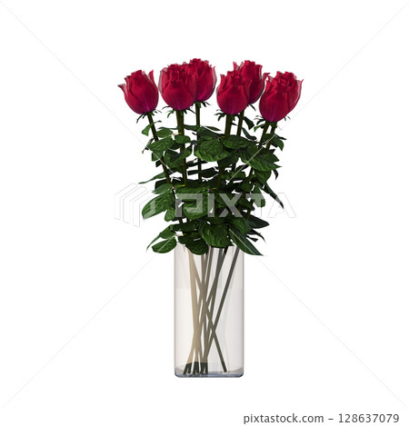 decorative flower in a pot isolate on a transparent background, 3D illustration, cg render 128637079