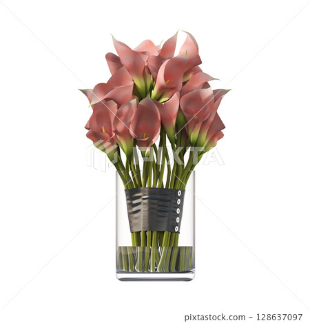 decorative flower in a pot isolate on a transparent background, 3D illustration, cg render 128637097