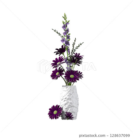 decorative flower in a pot isolate on a transparent background, 3D illustration, cg render decorative flower in a pot isolate on a transparent background, 3D illustration, cg render 128637099