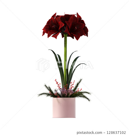 decorative flower in a pot isolate on a transparent background, 3D illustration, cg render 128637102