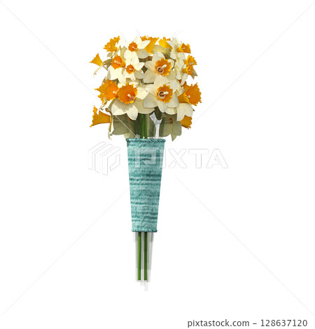 decorative flower in a pot isolate on a transparent background, 3D illustration, cg render decorative flower in a pot isolate on a transparent background, 3D illustration, cg render 128637120