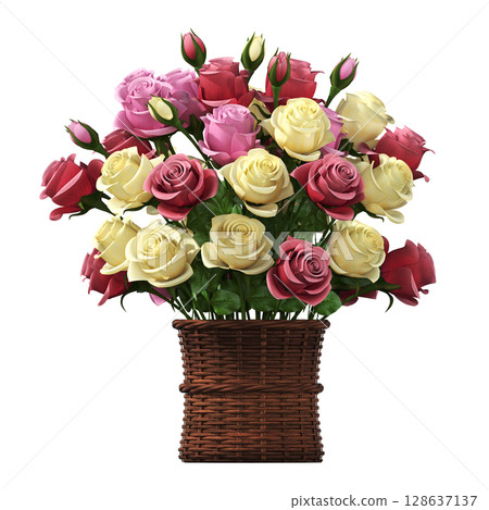 decorative flowers and plants for the interior, isolated on transparent background, 3D illustration, cg render 128637137