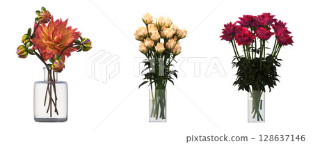 decorative flowers and plants for the interior, isolated on transparent background, 3D illustration, cg render decorative flowers and plants for the interior, isolated on transparent background, 3D illustration, cg render 128637146