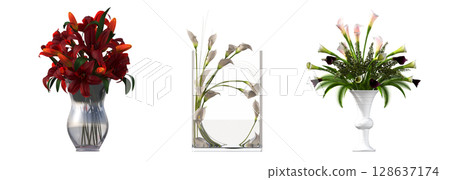 decorative flowers and plants for the interior, isolated on transparent background, 3D illustration, cg render decorative flowers and plants for the interior, isolated on transparent background, 3D illustration, cg render 128637174