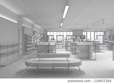 commercial premises, shop, interior visualization, 3D illustration 128637268