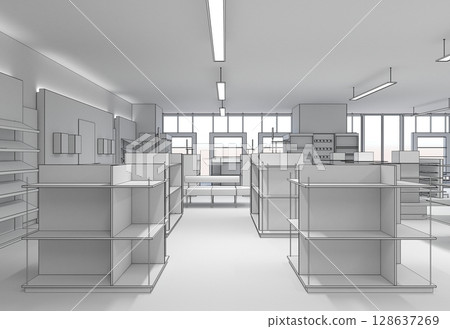 commercial premises, shop, interior visualization, 3D illustration commercial premises, shop, interior visualization, 3D illustration 128637269