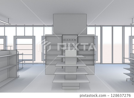 commercial premises, shop, interior visualization, 3D illustration 128637276