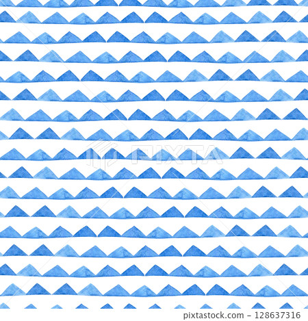 Watercolor seamless pattern with triangles and stripes. Blue abstract print Watercolor seamless pattern with triangles and stripes. Blue abstract print 128637316