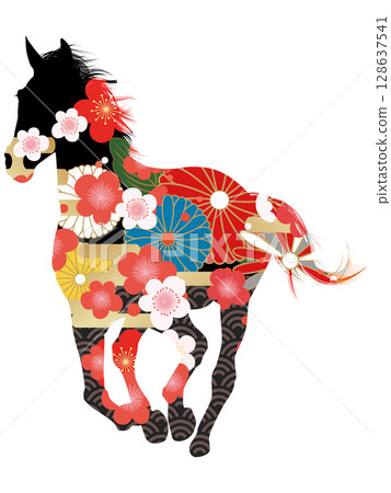 Silhouette of a running horse 128637541