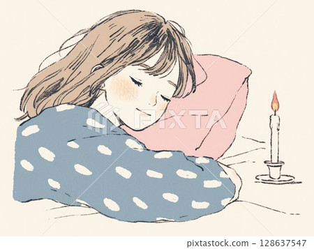 拿著蠟燭睡覺的女孩 128637547