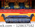 Hainan Island, Sanya: Nanshan Buddhist Center. View of the incense burner in front of the Temple 128637582