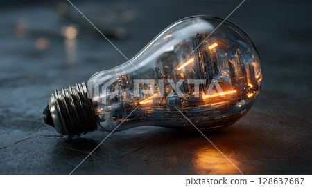 Night view of a city trapped in light bulbs 128637687