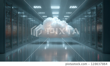White clouds floating between server racks 128637864