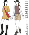 Fashion illustration of casual women enjoying a summer festival 128638114