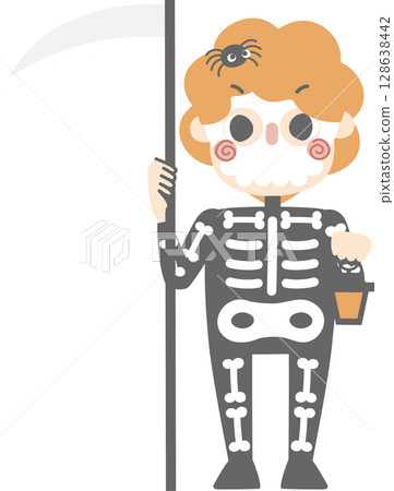 happy halloween holiday festival with character of boys wearing skeleton costume, flat png illustration cartoon character design 128638442