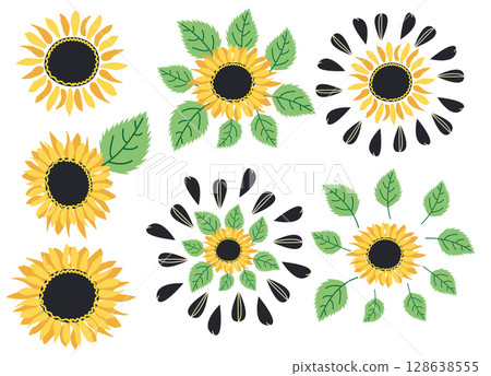 Set of hand drawn floral design elements, abstract shapes. 128638555