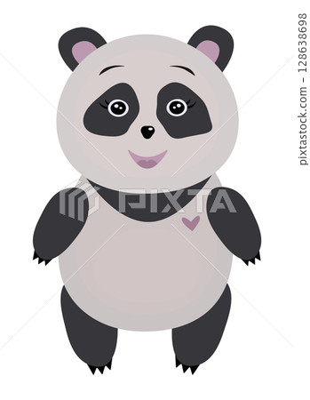 Happy cute panda, vector color illustration in grey and pink shades 128638698