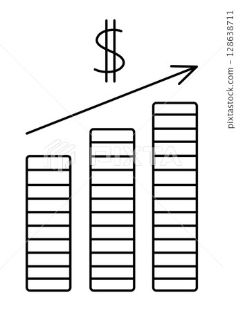 Finance diagram, earnings in dollars. Simple black line vector illustration of salary growth and increase in income 128638711