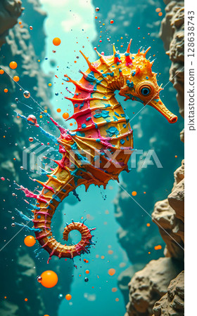 Beautiful seahorse. Close-up of an isolated seahorse. 128638743