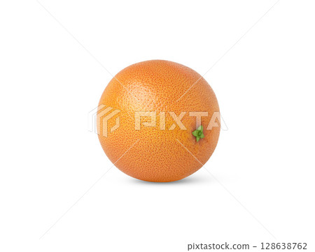 Whole orange fruit isolated on white. Citrus fruit with clipping path. Grapefruit cut out. 128638762