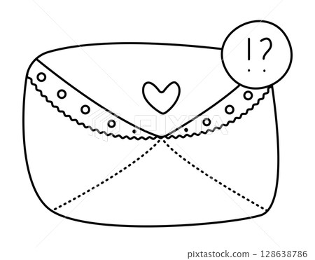 Black line envelope doodle, cute vector message sign, monochrome illustration of mail letter Black line envelope doodle, cute vector message sign, monochrome illustration of mail letter 128638786