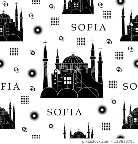 Sofia, black and white seamless pattern 128638793