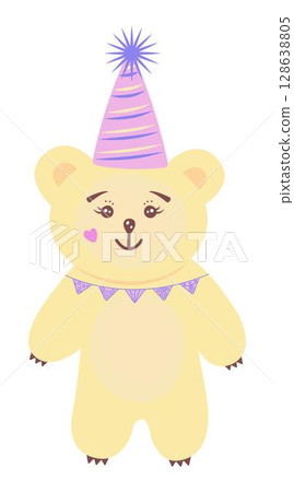 Festive cute white bear with a birthday cone hat Festive cute white bear with a birthday cone hat 128638805