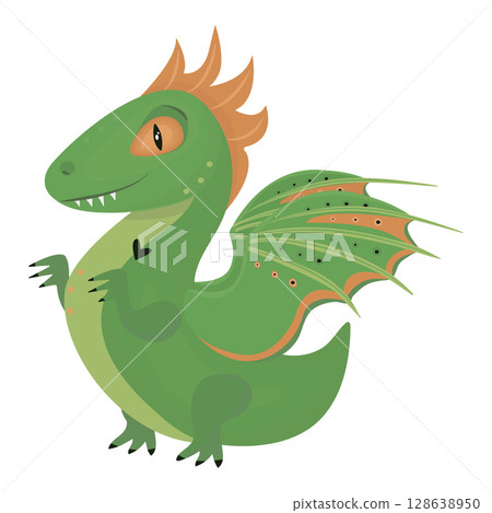 Wooden green dragon, color illustration 128638950