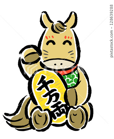The Chinese zodiac horse (horse) dressed as a maneki-neko (beckoning cat) - brings good fortune 128639288