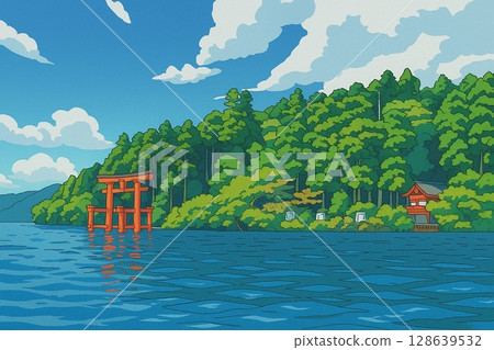 Hakone Shrine from Lake Ashi 128639532