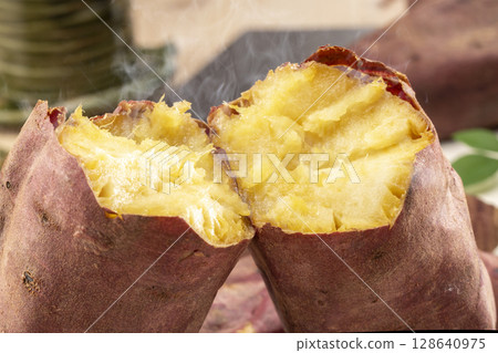 Peeled baked sweet potato Peeled baked sweet potato 128640975