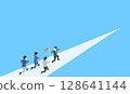 A business team moving forward under the leadership of a great leader 128641144