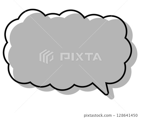 A simple speech bubble with misaligned lines, a long, thin cloud shape 128641450