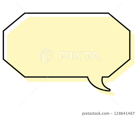 A simple, misaligned speech bubble in a long, octagonal shape 128641487