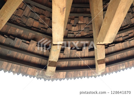 An Intricate Wooden Structure That Showcases Unique Craftsmanship and Fine Artistry 128641870