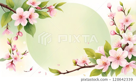 Frame material with cherry blossom illustrations | Spring-style botanical template 128642339