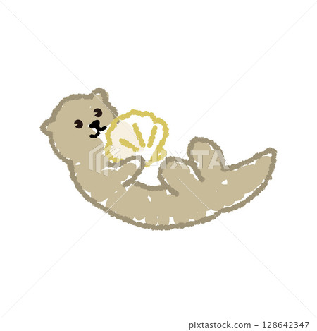 Crayon drawing of a sea otter Crayon drawing of a sea otter 128642347