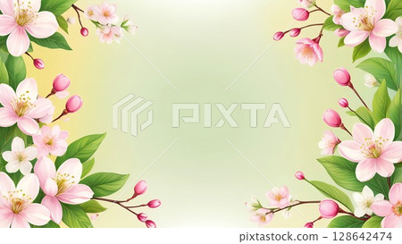 春葉 x 櫻花框架 | 帶有中央空間的白色背景 128642474