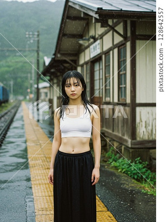 雨中車站的肖像 128642557