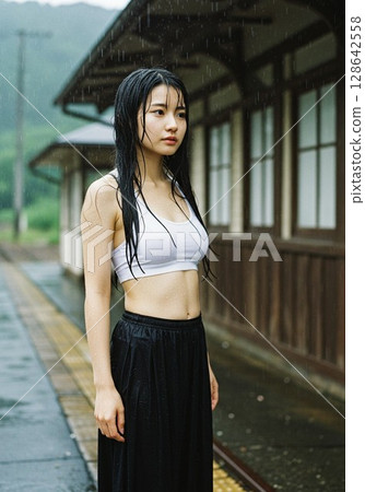 雨中車站的肖像 128642558