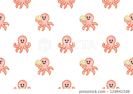 Vector seamless pattern of cute octopus drawn with crayons 128642586