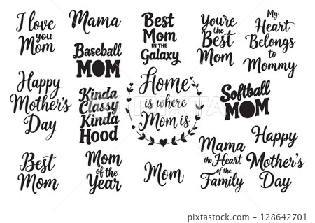 Mother's Day lettering design set. Hand written typography vector fonts. 128642701