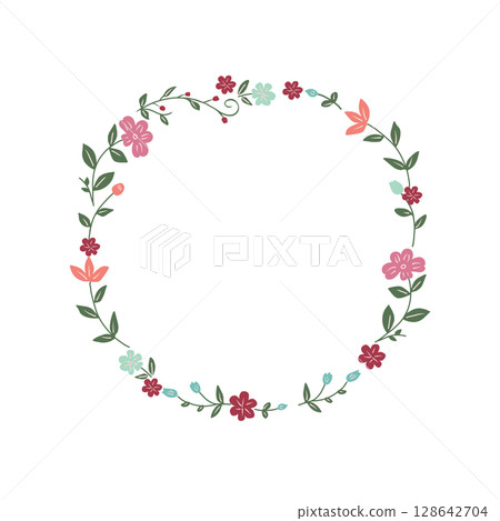 Delicate spring wreath. Hand drawn vector illustration. 128642704