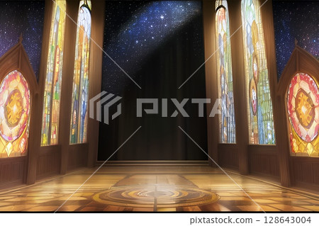 Game background: Stained glass dungeon corridor with black background 128643004