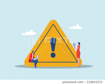 business people with magnifier monitor and investigate incident with exclamation attention sign.root cause analysis or solving problem, identify risk or critical failure concept, vector business people with magnifier monitor and investigate incident with exclamation attention sign.root cause analysis or solving problem, identify risk or critical failure concept, vector 128643255
