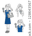 一組拿著方便扇子的女學生插圖 128643567
