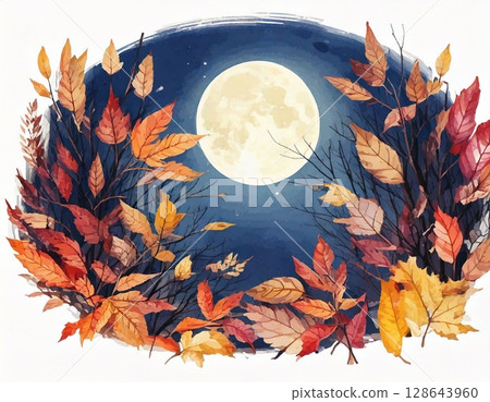 Autumn leaves moonlit night 128643960