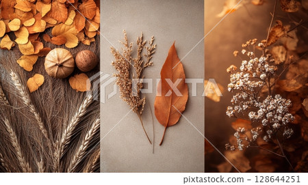 Autumn Leaves and Natural Elements Composition 128644251