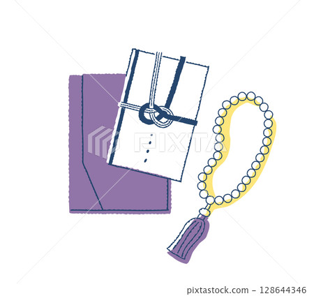 Condolence envelope and prayer beads Condolence envelope and prayer beads 128644346