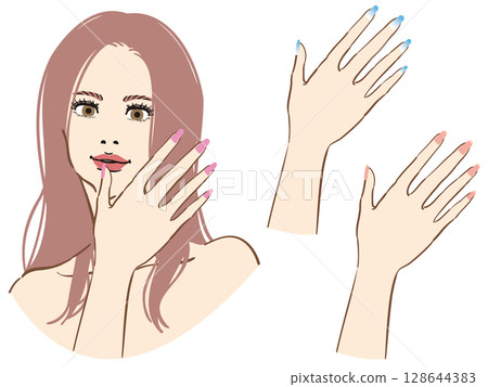 A fashion model-like woman showing off her nail design A fashion model-like woman showing off her nail design 128644383